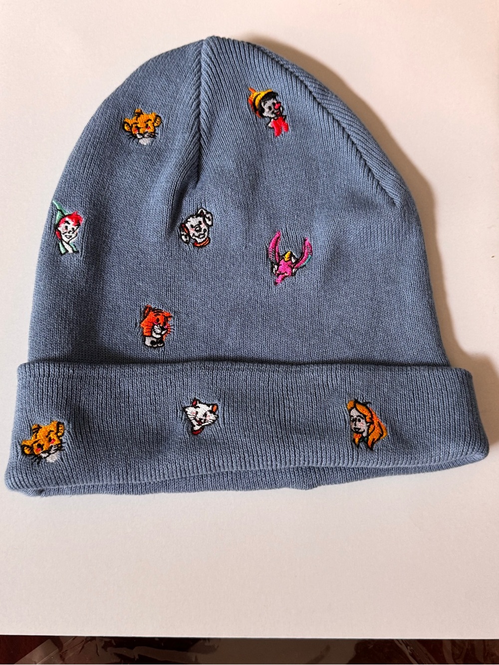 Disney Blue Knit Beanie with Multicolor Character Embroideries